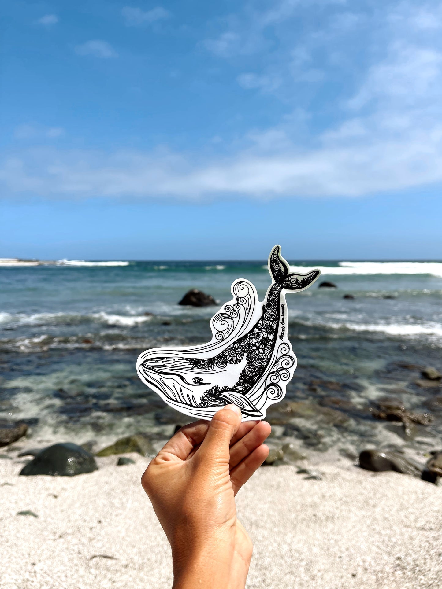 Sticker ballena flores